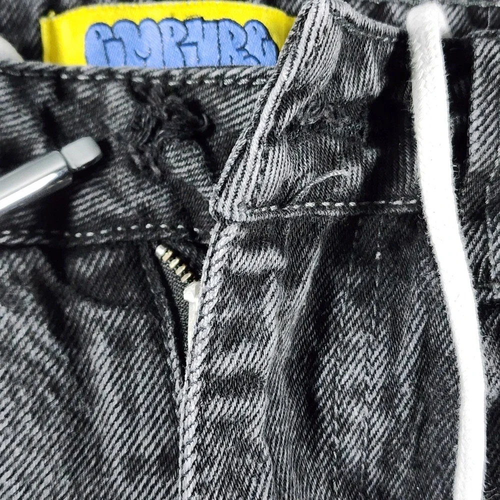 Empyre Loose Fit Jeans Mens 32 Black Washed‎ Denim Drawstring Streetwear Skater
